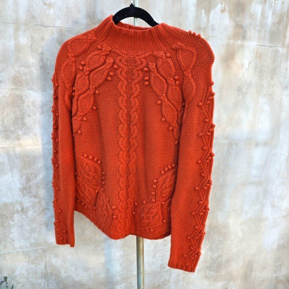 Worth rust colored cashmere sweater 3D pom pom